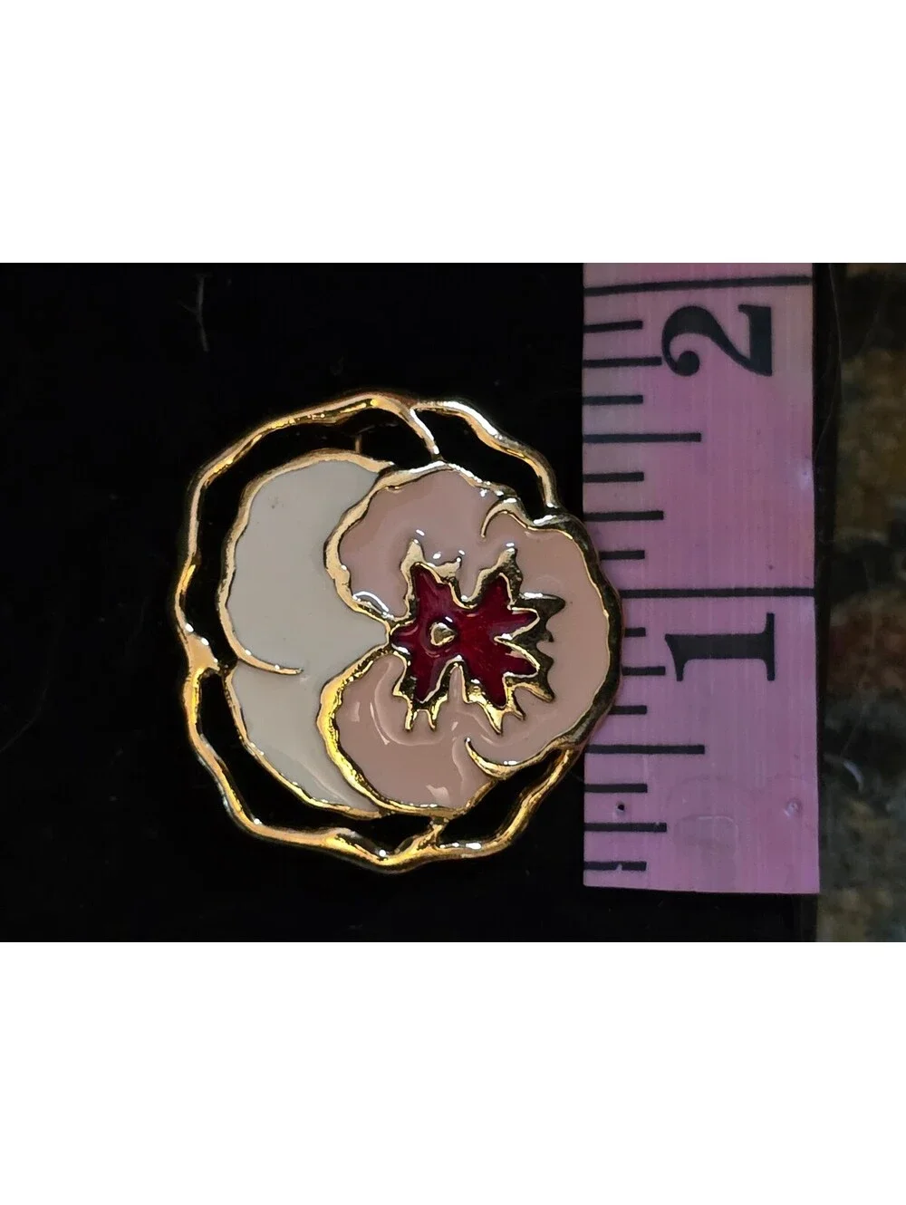 Vintage Gold-Tone Tricolor Enamel Pansy Flower Brooch Pin